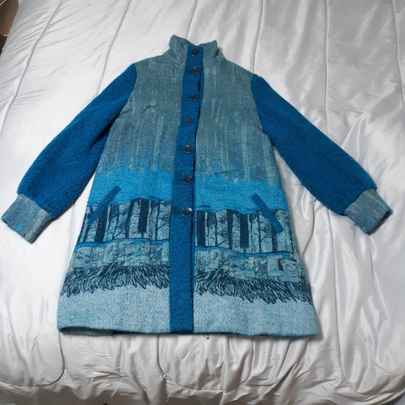 #12.Save the Queen Women's Coat. Size: Small. Aqua and Blue color. Made in Italy - Picture 1 of 16
